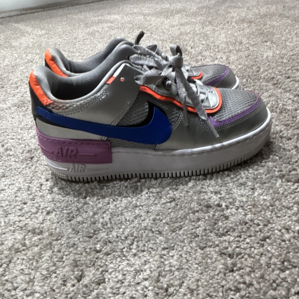 Nike Air Force 1 Low Top Men's Colorblock Sneakers Gray Purple Orange Blue